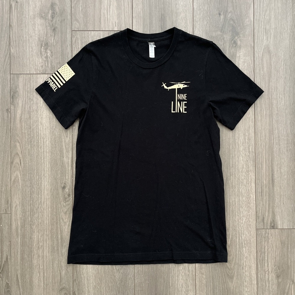 Nine Line Short Sleeve T-Shirt Mens M Black Double Graphic Made In USA Cotton